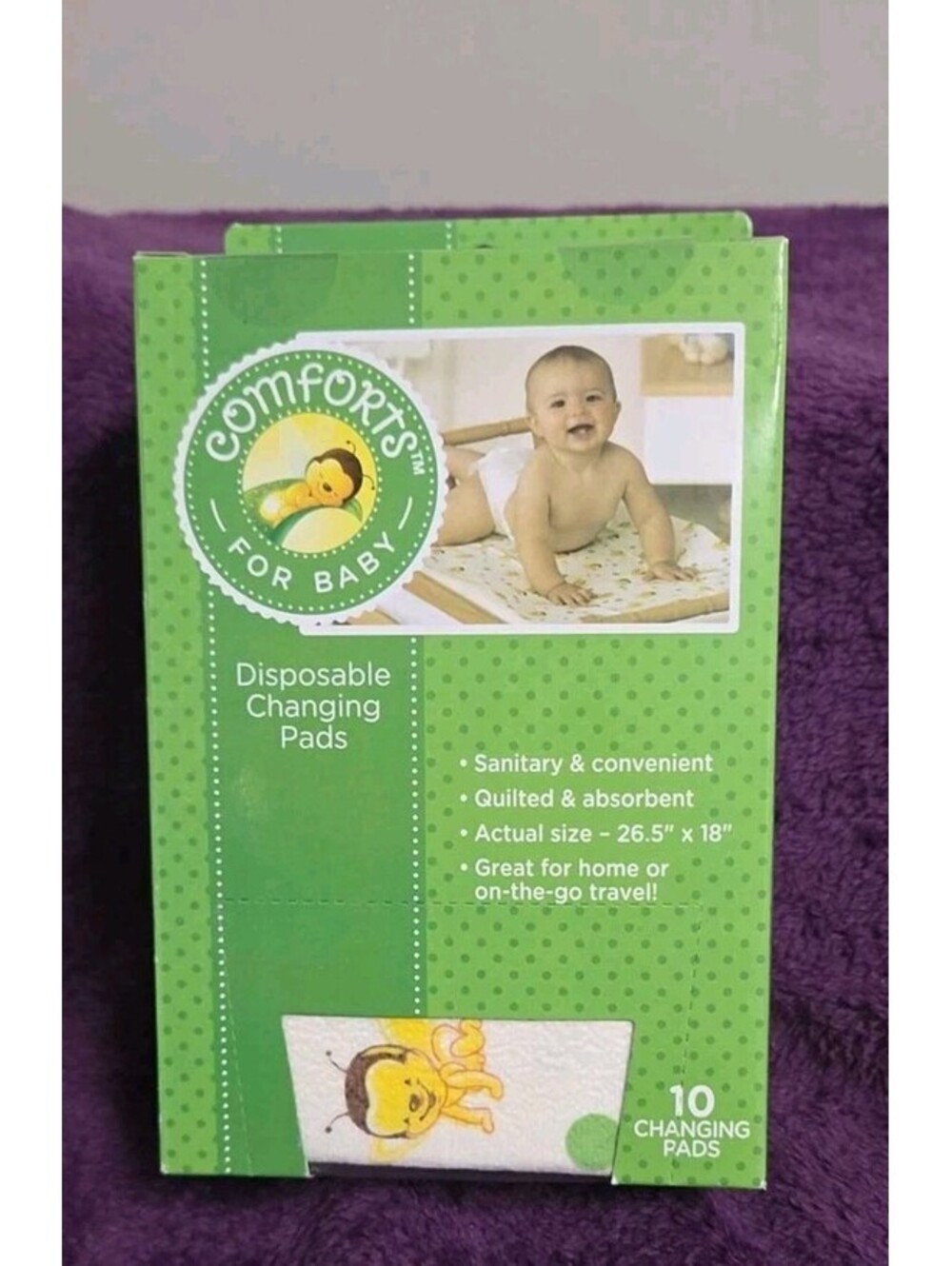 Disposable Changing Pads 10 Count Quilted & Absorbent 26.5x18 Bee Print